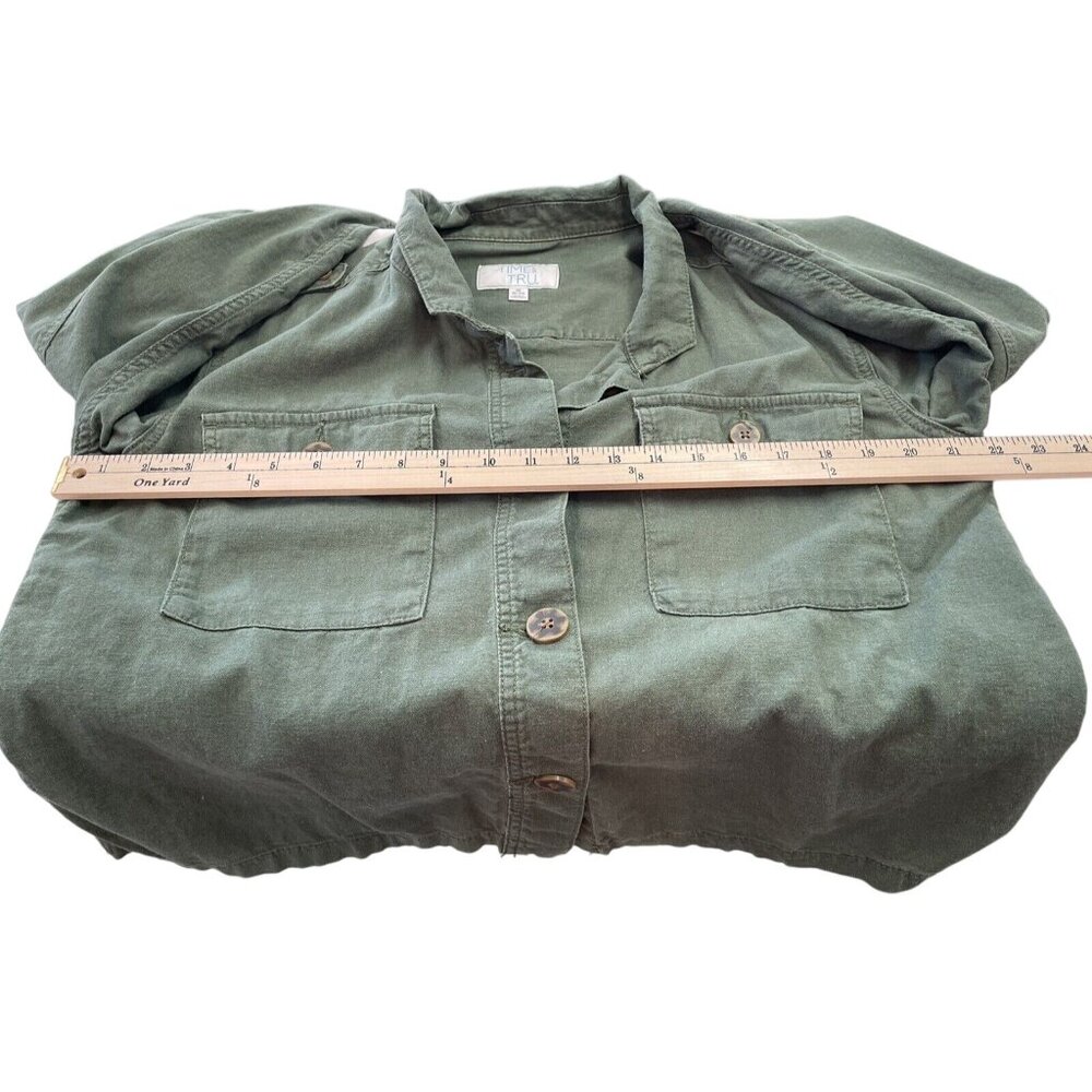 Time and Tru Cargo Jacket Linen Women’s M Army Green Shacket - Picture 8 of 8